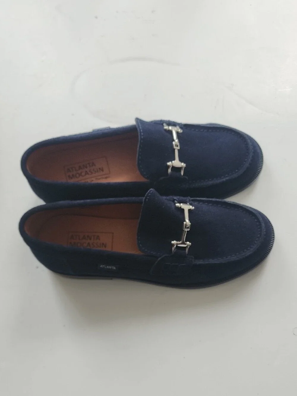 Navy Suede Horsebit Loafers. In Excellent Condition Like New
